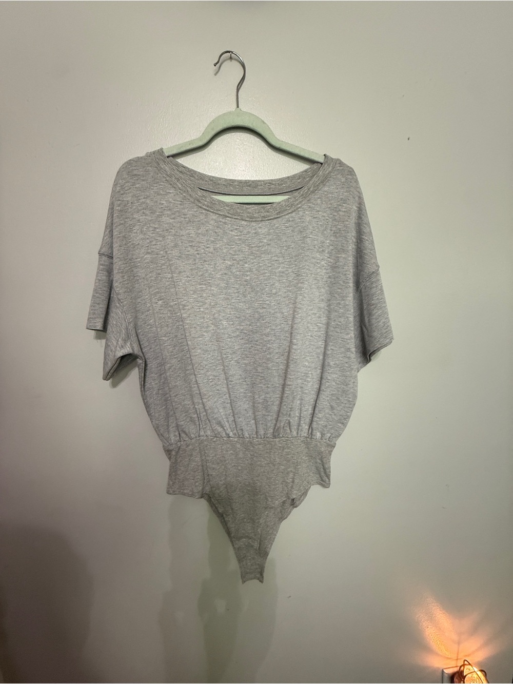 Women's Gray Stretch Bodysuit Top - Casual Round Neck